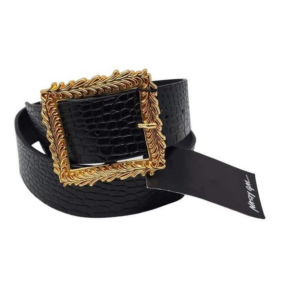 Nasty Gal Accessories - Nasty Gal Croc Black Faux Leather Belt New With Tags Gold Tone Buckle